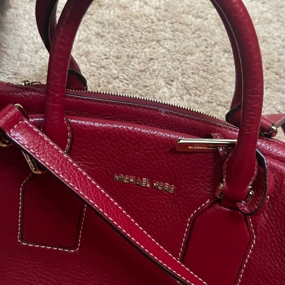 Michael Kors "Shelly" Medium Zip Top Satchel Cherry with Gold Trim - Picture 11 of 12